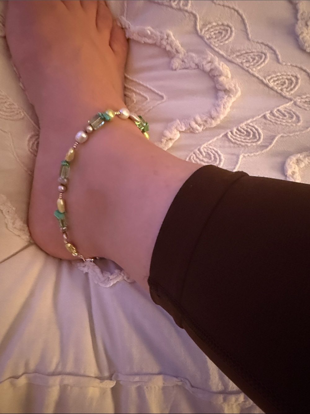 Handmade Green Beaded Pearl Anklet